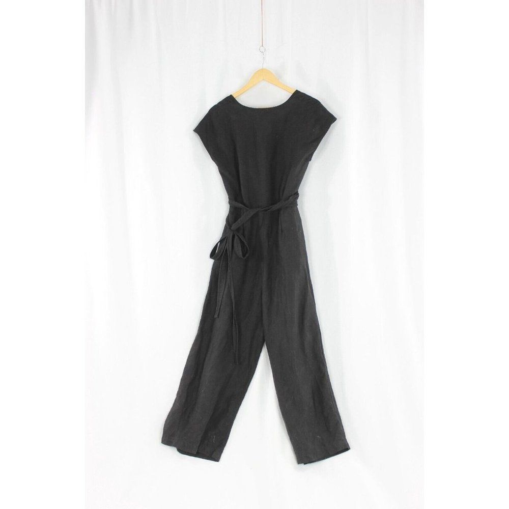 Aritzia WILFRED Brax Black Linen Lyocell Cut-Out Wrap Wide Leg Jumpsuit, Size 6 - Picture 8 of 13